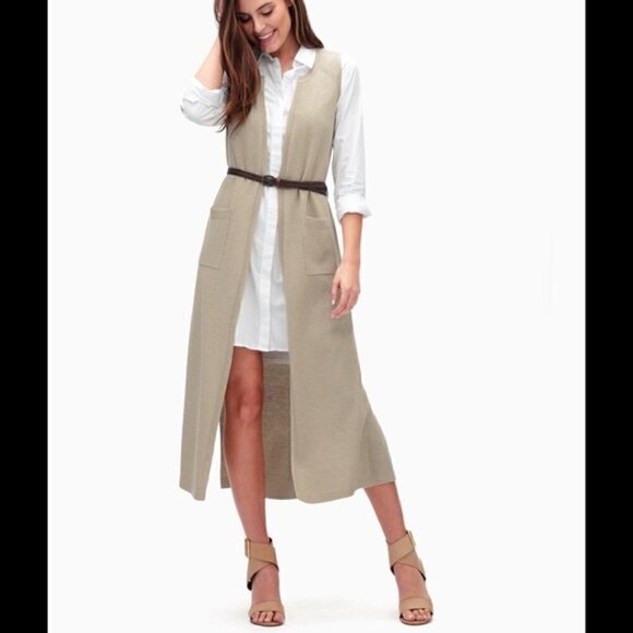 Splendid Tunic Vest Duster L Prescott Wool Cork Neutral Minimalist Capsule Warm - Picture 8 of 16